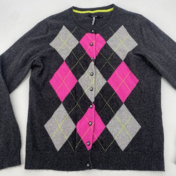 Apt 9 Womens Size XL Gray Argyle 100% Cashmere Cardigan Button Up Sweater - Picture 3 of 11